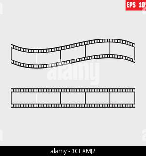 Symbol für gekrümmte Filmstreifen. Rolle des Retro-Filmstreifens auf isoliertem weißem Hintergrund. Schwarzes Filmstreifen-Symbol einfaches Design. Kino, Film und Fotografie Stock Vektor