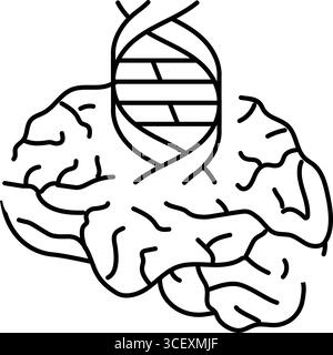 Gehirn-Symbol mit genetischer Markierungslinie Symbol Vektor-Illustration Stock Vektor