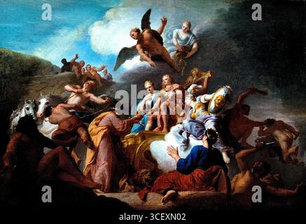 Die Königreiche Valencia und D'Aragon gehen an König Philipp V. von Spanien von Henri de Favanne 1668-1752 Englisch England , Lille Museum Frankreich Französisch . Philipp V. von Spanien, geboren Philippe, Herzog von Anjou, war der erste Bourbon-König Spaniens, der von 1700 bis 1746 regierte und 1724 kurzzeitig abdankte. Er erbte den Thron vom letzten habsburgischen König Karl II. Und löste damit den Spanischen Erbfolgekrieg aus. Stockfoto