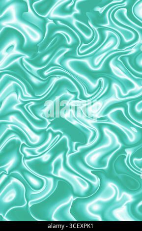 Illustration einer künstlerischen Textur aus hellem Türkis und weißem 3D-welligem Satingewebe Stockfoto