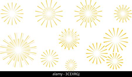 Eine Reihe von Feuerwerkexplosionen. Festlicher goldener Gruß für Neujahr, Geburtstag, Unabhängigkeitstag. Weihnachtsclips, Vektorelemente Stock Vektor