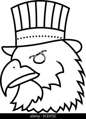 Weißkopfseeagle Onkel sam hat Linie Symbol Vektor Illustration Stock Vektor