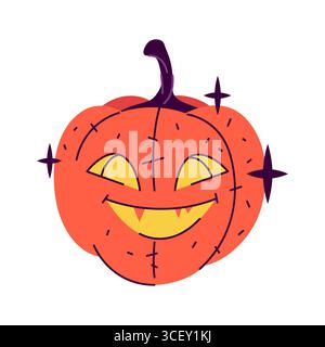 Halloween Kürbisgesicht oder Jack o Laterne. Vektor-geschnitzter Kürbis für Herbstferien, saisonale Festtage. Gruseliges Partysymbol. Gruseliges und gruseliges Gemüse für Trick-or-Treat-Tradition. Horror October-Symbol. Stock Vektor