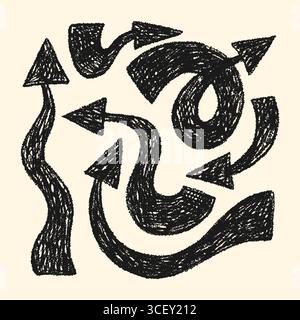 Schwarzer Buntstift Handgezeichnet Fett Dicke Pfeile Stock Vektor