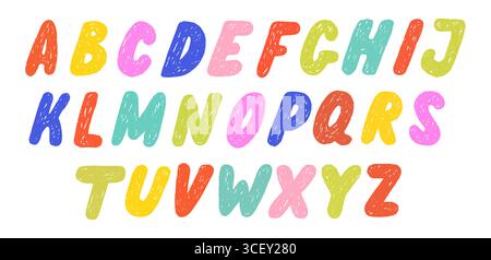 Bunte Schriftart Mit Handgezeichneter Bleistiftstruktur Stock Vektor