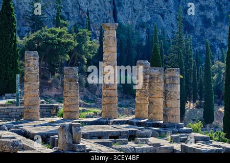Griechenland, Phocis, Delphi, UNESCO-Weltkulturerbe, Heiligtum des Apollo, Tempel des Apollo Stockfoto