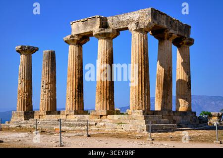 Griechenland, Peloponnes, Corinth, antike Korinth, Apollo-Tempel Stockfoto