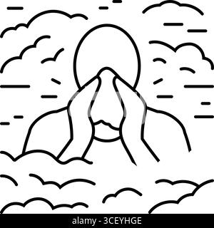 Person Husten verschmutzte Luft Verschmutzungslinie Symbol Vektor Illustration Stock Vektor