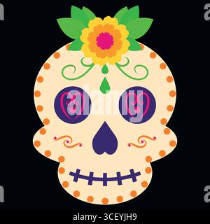 Dia de Muertos Sugar Schädel mit Blumen mexikanischer Tag der Toten Illustration Stock Vektor