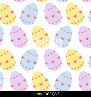 Ostereier mit Herzen Perlen Dekoration nahtloses Muster Osterfeiertag mehrfarbiges Hintergrunddesign. Isolierte Vektor-Illustration Ostern Gruß Thematische Karten Hintergrund Banner, Flugblätter, Etiketten, Tag Stock Vektor