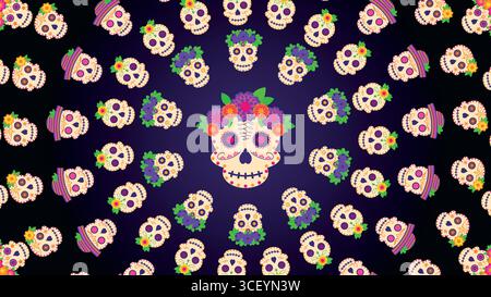 Dia de Muertos Poster Hintergrund Bunte Zucker Schädel mexikanische Tag der Toten Illustration Stock Vektor