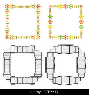 Blumenrandmuster. Filmstreifenrahmen. Quadratisches dekoratives Ornament. Blumenmuster mit Vektormuster. Stock Vektor