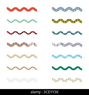 Wellige Begrenzungslinien. Abstrakte ethnische Stile. Bunte dekorative Bänder. Stock Vektor