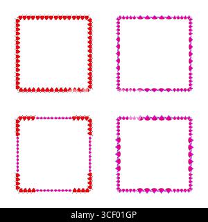 Herz und Tropfen Rahmen. Rotes und rosafarbenes Element. Dekorativer Konturhintergrund. Vektorabbildung. Stock Vektor