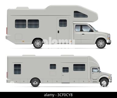 Vektormockup für Wohnmobile auf weiß für Fahrzeugbranding, Corporate Identity. Einfache Bearbeitung und Neufärbung Stock Vektor