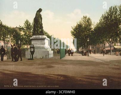Eine Fotografie aus der Zeit um 1890, die die Statue von Paul Riquet in Béziers, Frankreich, zeigt. Die Statue steht in der Allées, einer großen öffentlichen Promenade der Stadt. Stockfoto