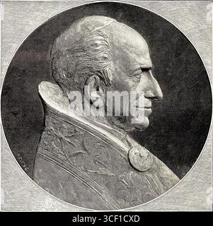 Papst Leo XIII. (1810–1903) der katholischen Kirche, der von 1878 bis zu seinem Tod als Papst diente, wird 1903 in einem Relief von Professor Joseph von Koppe dargestellt. Stockfoto