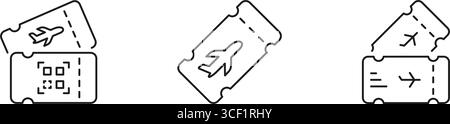 Symbolsatz Flugscheinlinie. Sammlung Von Symbolen Für Reisebuchungen, Flugreservierungen Und Bordkarten. Luftfahrt- Und Luftfahrtindustrie Stock Vektor