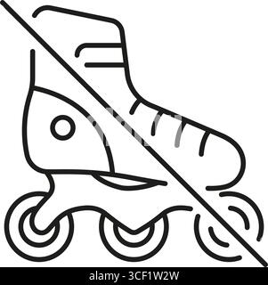 Symbol Der Prohibition Line Für Rollschuhlaufen. Symbol „Kein Skaten Zulässig“. Sicherheits- Und Vorschriftenschild Für Öffentliche Räume. Bearbeitbare Kontur. Isolierter Vektor Stock Vektor