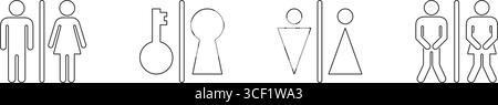 Symbolsatz Für Toiletten- Und Privatsphärenlinie. Geschlechtsspezifische Badschilder Und Keyhole Privacy Concept Outline Symbol Collection. Öffentliche Einrichtungen Stock Vektor