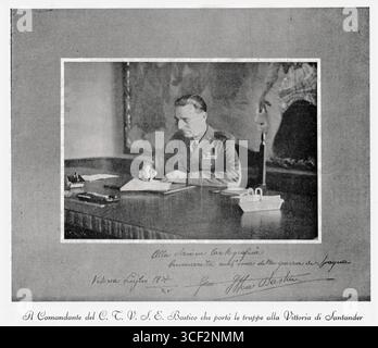 Ein besonderes Porträt von General Ettore Bastico, Kommandeur des Corpo Truppe Volontarie, in seinem Büro in Vitoria-Gasteiz, Spanien, 1937. Stockfoto