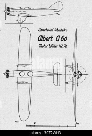 Die Albert A-60 war ein Flugzeugmodell, das in 1931 Luftfahrtrekorden dokumentiert wurde und von Letectví am 15. Mai 1931 in einem 3D-Format präsentiert wurde. Stockfoto