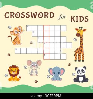 Kreuzworträtsel für Vorschulkinder, bunte Druckversion. Vektorspiel. Stock Vektor