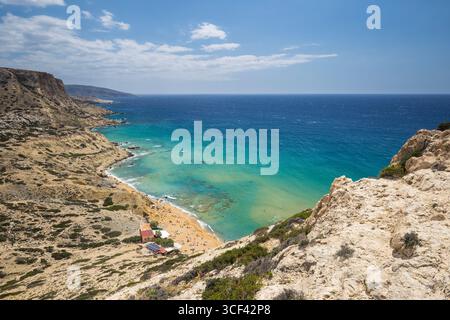 Küstenlandschaft und Roter Strand (Kokkini Ammos), südlich von Matala, Kreta, Griechenland, Europa Stockfoto