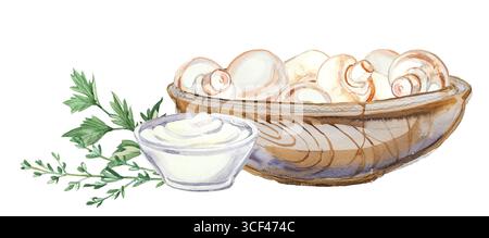 Aquarellpilzmalerei isoliert auf einem weißen Bacjground. Illustration Lebensmittel, Stockfoto
