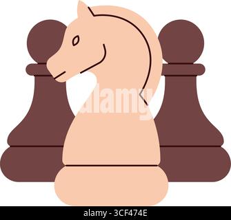 Elegante Schachillustration mit einem Ritter und zwei Bauern, die taktische Tiefe und strategische Planung symbolisieren Stock Vektor