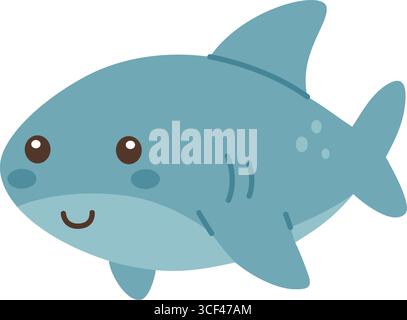 Hai mit lächelndem Gesicht. Flache Vektor Meerestier Illustration perfekt für Kinder Ozean-Themen Designs Stock Vektor