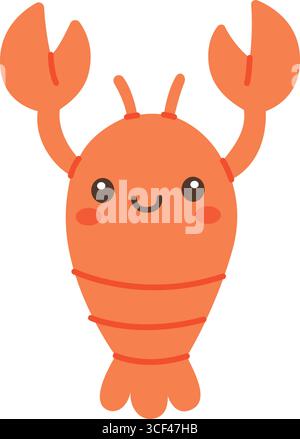 Niedlicher Cartoon-Hummer mit lächelndem Gesicht und hochgezogenen Krallen. Flache Vektor-Meerestier-Illustration für Kinder Ozean Designs Stock Vektor