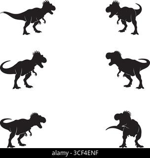 Schwarzer Tyrannosaurus rex Dinosaurier Silhouette Vektor Illustration Set Stock Vektor