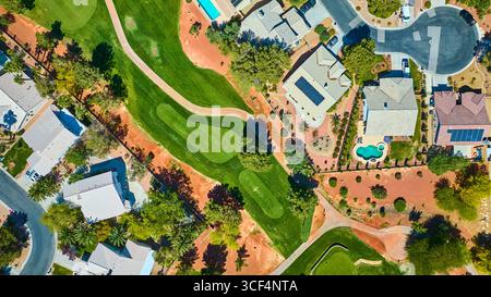 Aerial Residence Golf Course Community Mit Wüstenlandschaften Las Vegas Stockfoto