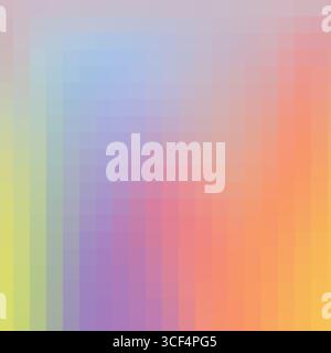 Vertikaler Regenbogenverlauf mit Blockpixeln und weichem Rauschen. Trendiger digitaler Hintergrund für Web, Poster und moderne Grafiken. Stockfoto