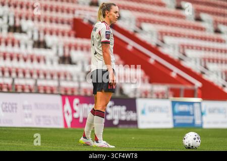 LEIGH, ENGLAND – 20. August: Gemma Evans von Liverpool FC während des Freundschaftsspiels zwischen Manchester United Women und Liverpool FC Women im Leigh Sports Village am 20. August 2025 in Leigh, England. (Foto: James Giblin) Stockfoto