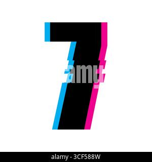 Abbildung Nummer sieben. Glitchart-Effekt. Digitaler Verzerrungsvektor. Modernes Typografie-Design. Stock Vektor