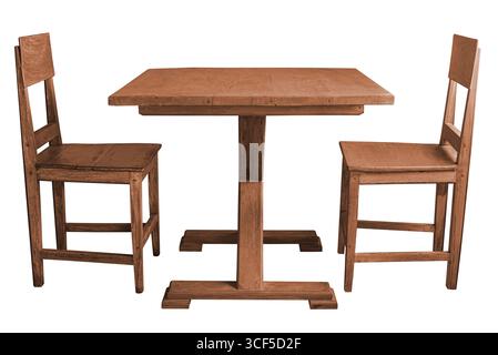 Esstisch und Stühle aus Holz isoliert auf weißem Hintergrund, arbeiten mit Clipping Pfad. Stockfoto