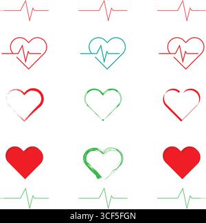 Bunte Heartbeat Icons Kollektion für Healthcare Design Stock Vektor