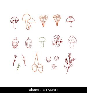 Handgezeichnete Herbstwald-Vektorkollektion Stock Vektor