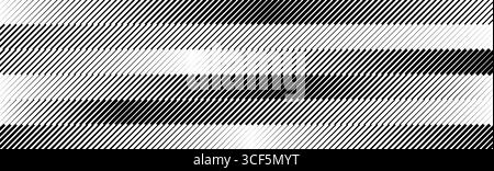 Schräg gestreifte Halbtonstruktur. Hintergrund der schrägen Staffelung. Schwarze und weiße parallele Diagonaltapete. Hintergrund für sich wiederholendes Streifenmuster. Abstraktes Vektordopplereffekt-Konzept Stock Vektor