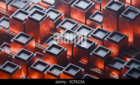 Geometrisches Rendern von SCI-Fi-Würfeln mit leuchtender Linie Stockfoto