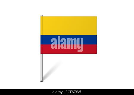 Kolumbien-Flagge - Karte Pin-Flagge, die eine kulturelle Identität und ein kulturelles Erbe des Landes darstellt. Das Wesen des nationalen Stolzes und der Einheit. Kennung der Kartenstecknadel hängt auf weißem Hintergrund Stock Vektor