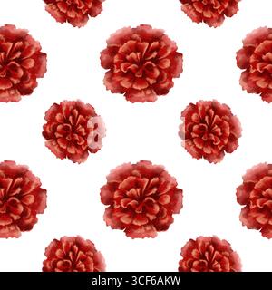 Rote Nelkenblume im nahtlosen Muster als Symbol für Muttertag, Liebe, Leidenschaft, valentinstag-Beichte. Isoliertes Aquarell, handgezeichnet Stockfoto