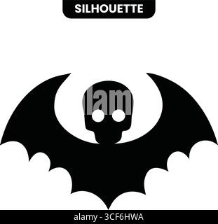 Eine schwarze Fledermaus mit einem Schädel als Körper, perfekt für ein schauriges Halloween- oder Gothic-Design-Element. Der schlichte, auffällige Stil macht ihn zum Vorschein. Stock Vektor