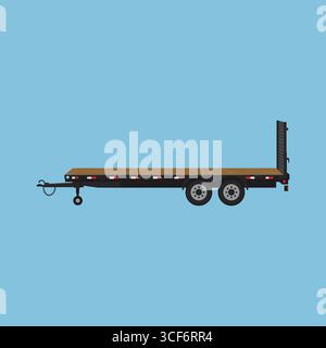 Ein flacher Vektor-Tieflader mit Rädern. Industrielle Landwirtschaft Landwirtschaftsfahrzeug für den Transport von Schwertransporten Stock Vektor