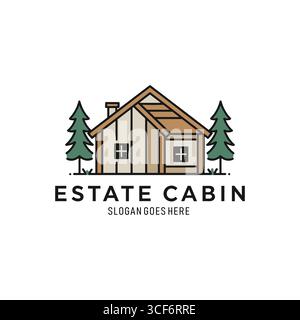 Estate Cabin Logo Line Art Vektor Illustration, Haus Cottage Konzept auf weißem Hintergrund Stock Vektor