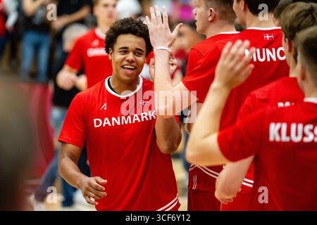 Farum, Dänemark. August 2025. OgbemudiaUagboe aus Dänemark bei der FIBA-Weltmeisterschaft 2027 in der Europameisterschaft zwischen Dänemark und Kroatien in der Farum Arena in Farum. Quelle: Gonzales Photo/Alamy Live News Stockfoto