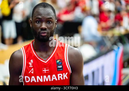 Farum, Dänemark. August 2025. Bakary Dibba (0) aus Dänemark wurde nach der FIBA-Weltmeisterschaft 2027 in der Farum Arena in Farum gesehen. Quelle: Gonzales Photo/Alamy Live News Stockfoto