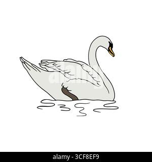 Weißer handgezeichneter eleganter Schwan, der in Wasserklippern schwimmt Stock Vektor